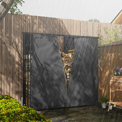 Outsunny Abdeckung für Brennholzregal, 2er-Set, wetterfest &amp; staubdicht, 174x173 &amp; 174x161,5, Schwarz