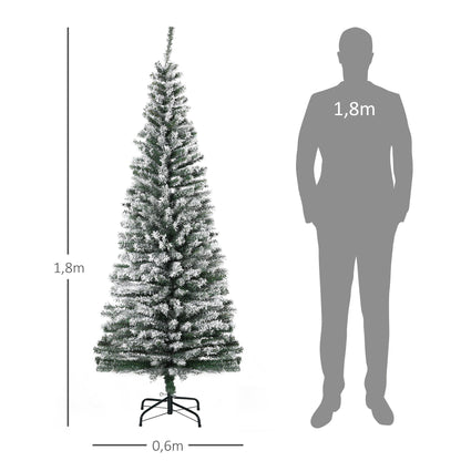 HOMCOM Künstlicher Weihnachtsbaum 180 cm Bleistift Kiefernbaum mit Schnee, 492 Spitzen für drinnen