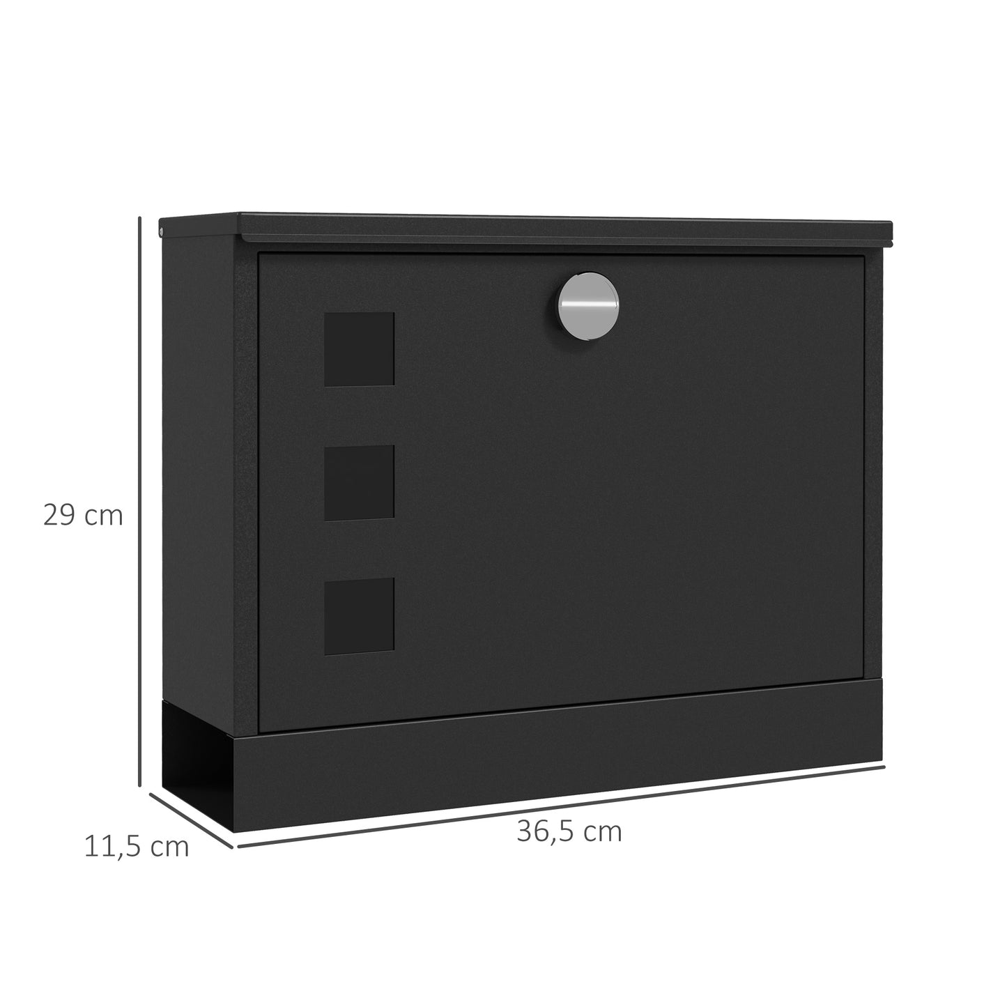 HOMCOM Briefkasten Metallbriefkasten, modern, abschließbar, 36,5 x 11,5 x 29 cm, Schwarz