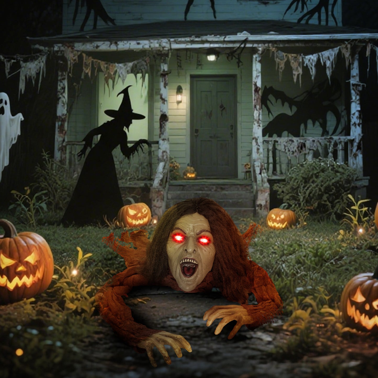 Outsunny Kriechende Zombie-Dekoration för Halloween, ljud, ljusare, batteribetrieb