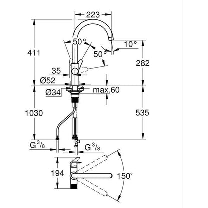 Kitchen filter faucet - Chrome - Water filtration - High C-shaped spout - 150° rotation - GROHE Blue Pure StartCurve - 30592000