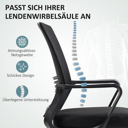 HOMCOM Bürostuhl, Drehstuhl, drehbarer Schreibtischstuhl, verstellbar, rollbar, Schwarz