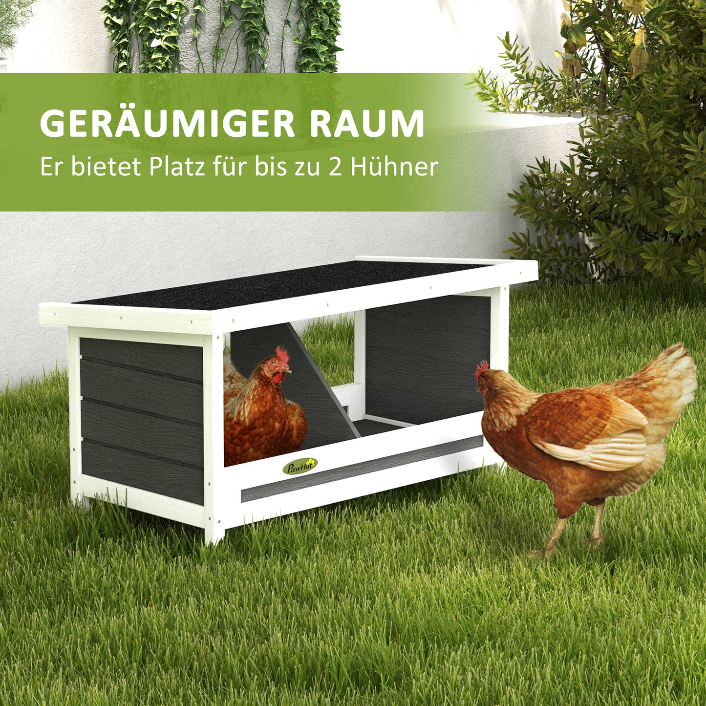PawHut Legenest für Hühner Hühnernest, wetterbeständig, Asphaltdach, 66 x 37 x 34 cm, Natur + Schwarz