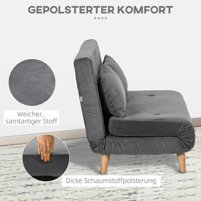 HOMCOM Schlafsofa Relaxsofa Sofa Couch, inkl. 2 Kissen, Samtoptik, 130 x 78 x 79 cm, Grau