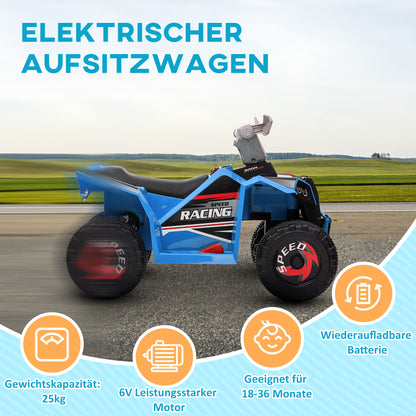 HOMCOM Elektro-Kinderquad, 2,5 km/h, Vorwärts- & Rückwärtsgang, für 18-36 Monate, Blau
