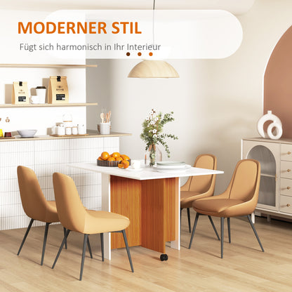 HOMCOM Ausklappbarer Esstisch Ausziehbarer Esstisch, mobil, modernes Design, 120 cm x 80 cm x 73 cm, Teak + Weiß