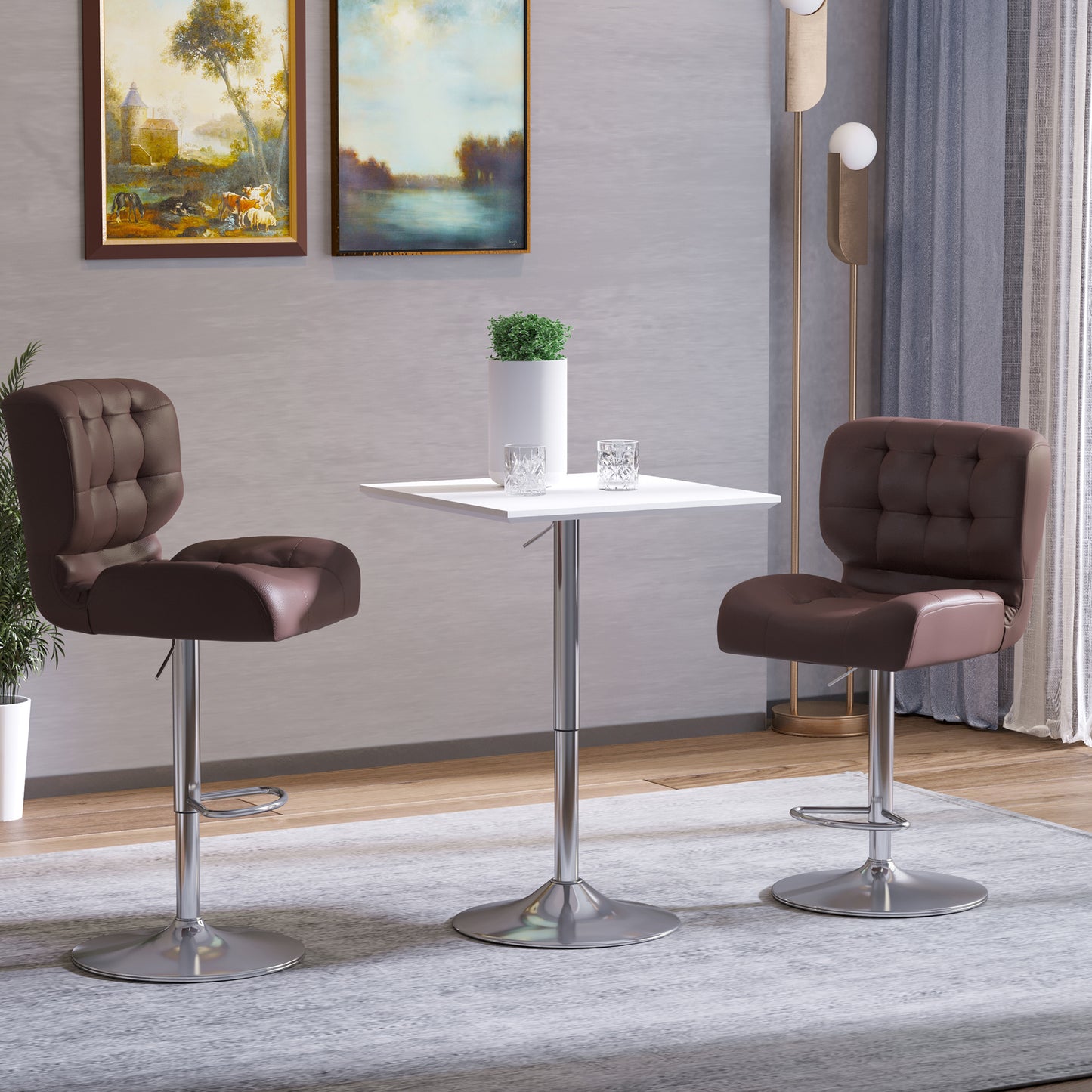 HOMCOM Bartisch Bistrotisch Pub Höhenverstellbarer Quadratischer Stehtisch Tisch Stahl Weiß 60 x 60 x 69-92 cm