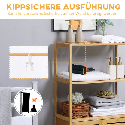 kleankin Badezimmerschrank, Badezimmerkommode mit Lamellentüren, Badregal, Bambusholz, Naturholz