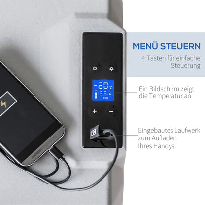 HOMCOM Autokühlschrank, Kühlbox, 50L, bis -20° C, Touch-Display, 2 Räder, Teleskopgriff, 58,6 x 37,8 x 54,5 cm, Grau