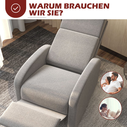 HOMCOM Relaxsessel Fernsehsessel, ausklappbare Fußstütze, neigbar bis zu 160°, 64 x 86 x 102 cm, Grau