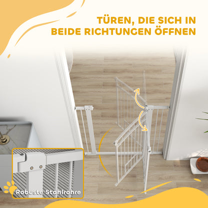 PawHut 106 cm hohes Haustiergitter med anpassbarer Breite, integrierte Katzentür, för Treppen och Türrahmen, Weiß
