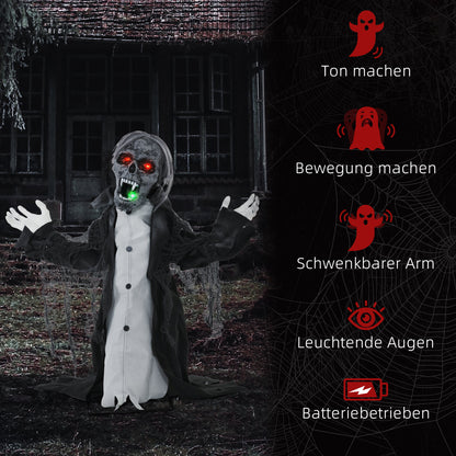 HOMCOM Halloweendeko, Skelett/Zombie, beweglich, Bewegungssensor, LEDs & Sounds, 75 cm