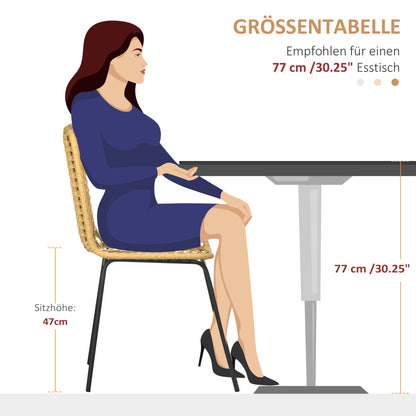 HOMCOM 2er-Set Esszimmerstühle im Boho-Stil, Akzentstuhl, PE-Rattan, 44 cm x 58 cm x 85 cm, Natur + Gelb