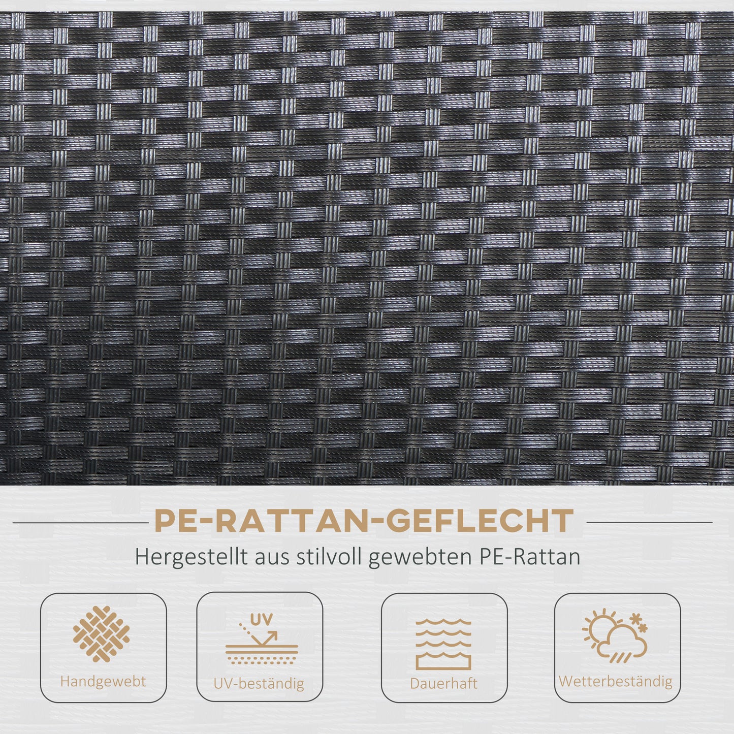 Outsunny Gartenmöbel-Set. 4-tlg., 2 Sessel, 1 Sofa, 1 Couchtisch, abnehmbare Polster, PE-Rattan, Schwarz