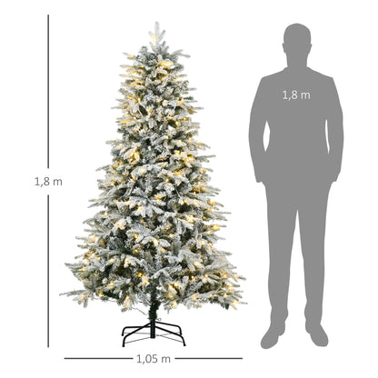 HOMCOM Künstlicher Weihnachtsbaum, Christbaum, inkl. Kunstschnee, LED-Lichter, 180 cm, Grün + Weiß
