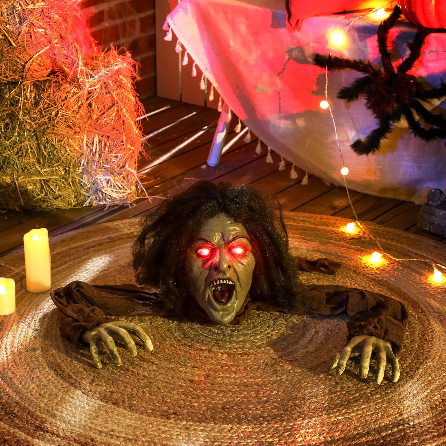 Outsunny Kriechende Zombie-Dekoration för Halloween, ljud, ljusare, batteribetrieb