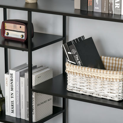 HOMCOM Standregal Bücherregal mit 5 offenen Fächern, Aufbewahrungsregal mit Metallrahmen, Würfelregal für Küche, Wohnzimmer, Schwarz, 120 x 35 x 87,5 cm