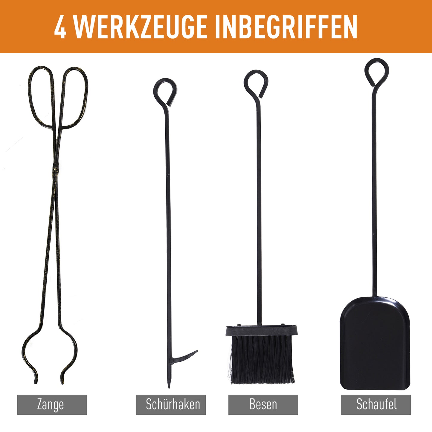 Outsunny Kaminholzständer mit Kaminbesteck, Brennholzregal Feuerholzablage Kaminwerkzeug Eisen Schwarz+Gold 51,5x33x77 cm