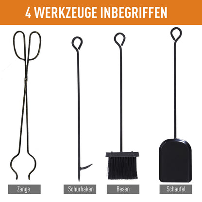 Outsunny Kaminholzständer mit Kaminbesteck, Brennholzregal Feuerholzablage Kaminwerkzeug Eisen Schwarz+Gold 51,5x33x77 cm