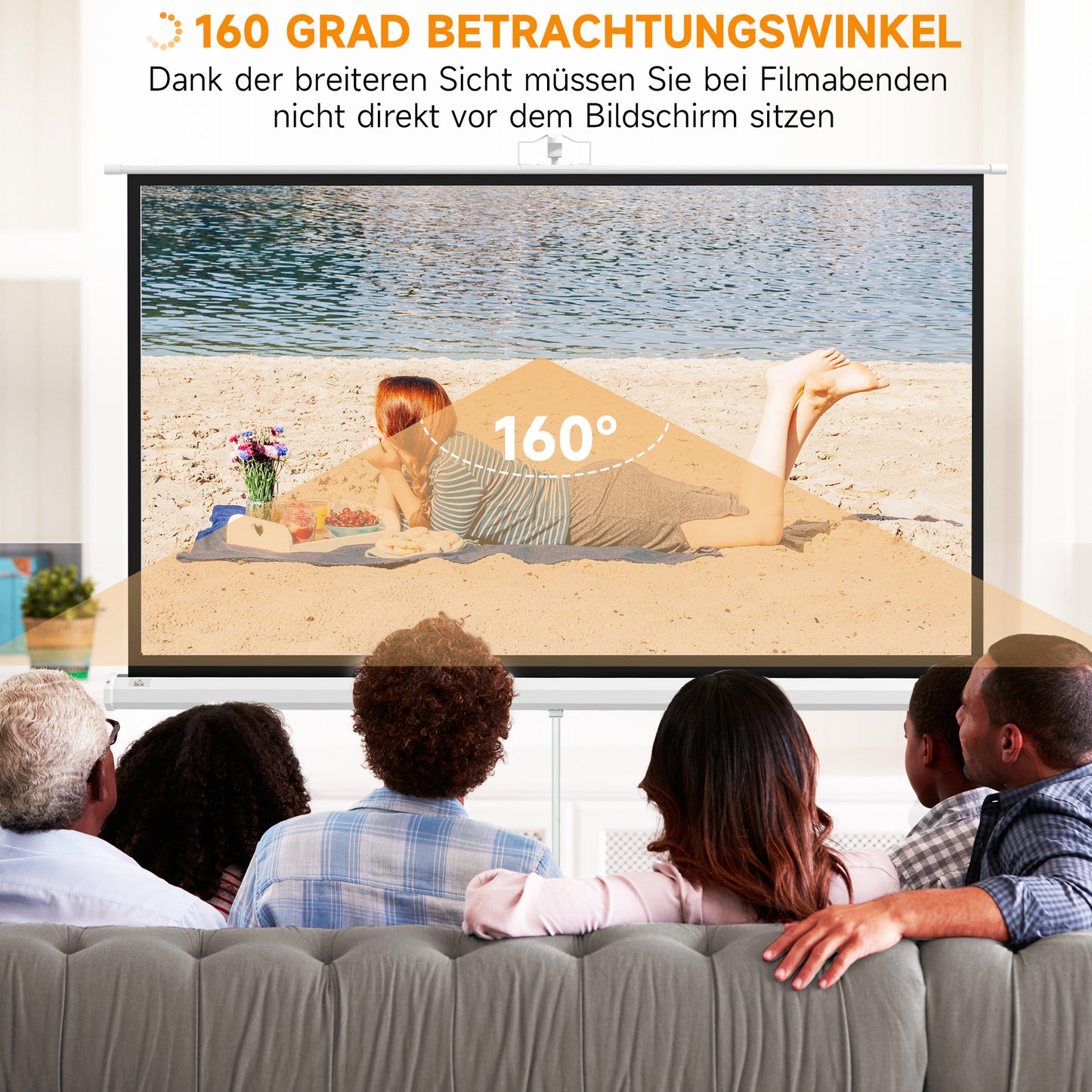 HOMCOM Beamer Leinwand mit Stativ 186 x 105 cm 84 Zoll 16:9 HD 4K Rollo-Leinwand