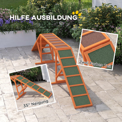 PawHut Agility Hunderampe, Parcours, rutschfest, wetterfest, Holz, 335 x 55 x 60 cm, Orange
