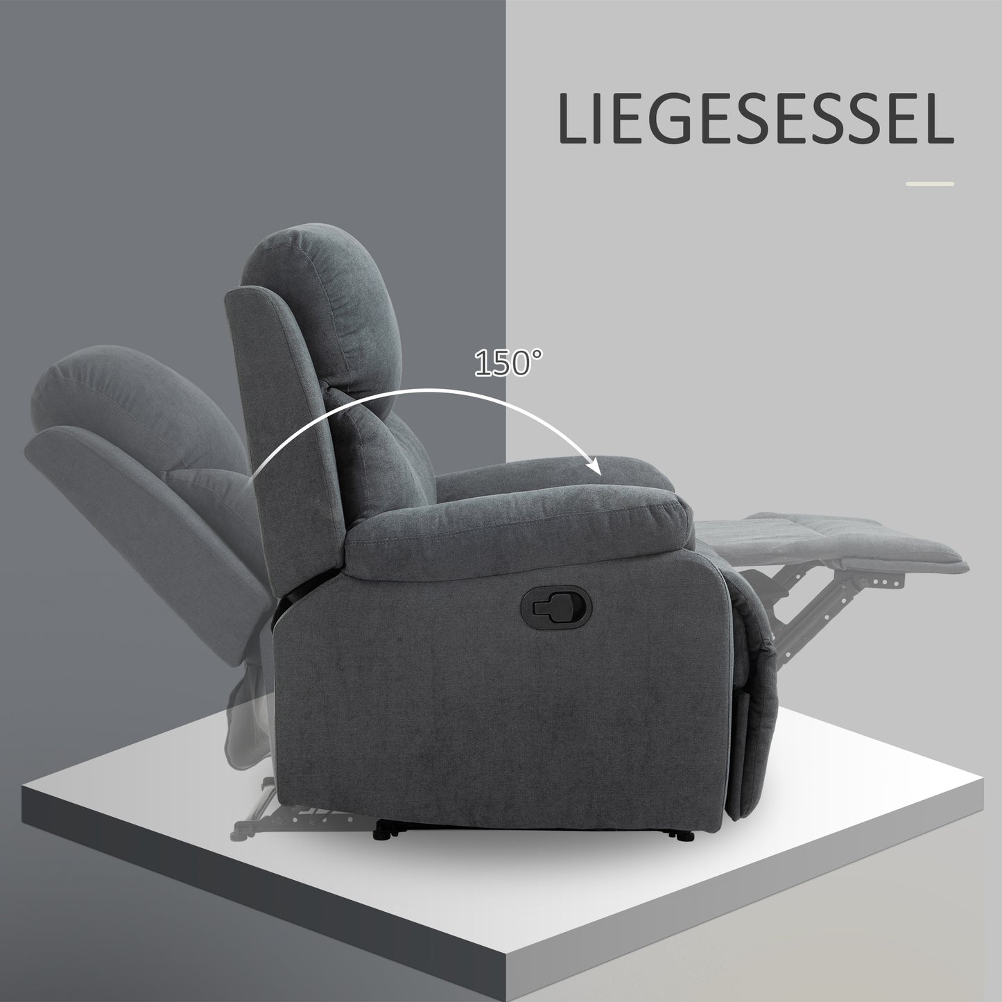 HOMCOM Sessel mit Liegefunktion für Wohnzimmer, 150° neigbar, Leinenoptik, Dunkelgrau