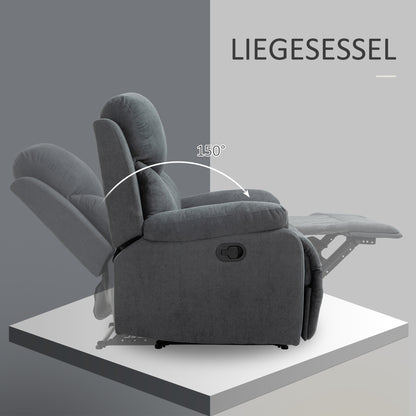 HOMCOM Sessel mit Liegefunktion für Wohnzimmer, 150° neigbar, Leinenoptik, Dunkelgrau