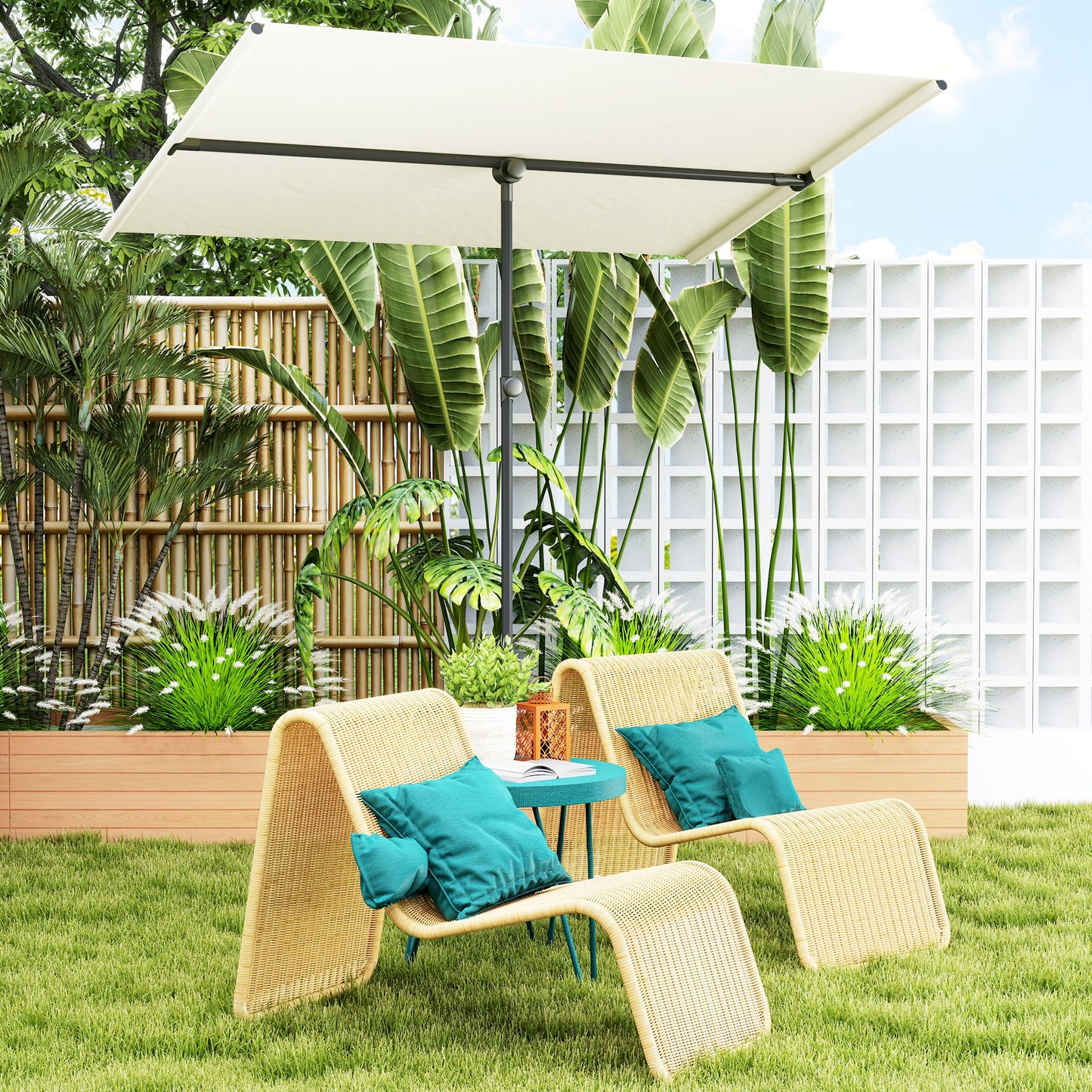 Outsunny Sonnenschirm 180 Grad drehbar Höhenverstellbar Gartenschirm mit Aluminium-Mast 150x205cm Beige
