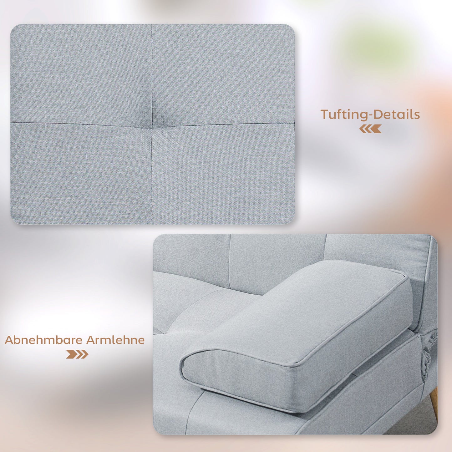 HOMCOM Schlafsofa, 3-Sitzer-Sofa, Bettsofa mit Klappbarem Tisch, Stoffsofa mit Leinenoptik, Schlafcouch mit Becherhalter, im Skandi-Design, bis 250 kg Belastbar, Hellgrau