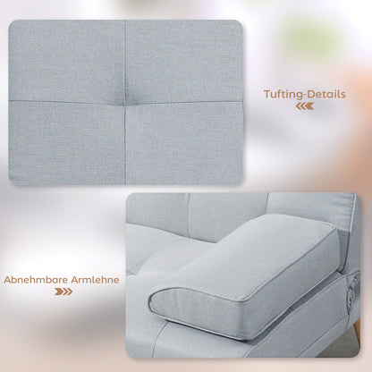 HOMCOM Schlafsofa, 3-Sitzer-Sofa, Bettsofa mit Klappbarem Tisch, Stoffsofa mit Leinenoptik, Schlafcouch mit Becherhalter, im Skandi-Design, bis 250 kg Belastbar, Hellgrau