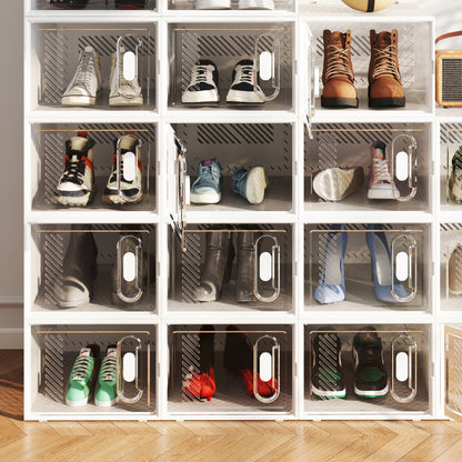 HOMCOM 8-teiliges Schuhregal, stapelbare Schuhboxen für Schuhe bis Größe 46, magnetische Türen, Kunststoff, 28 x 36 x 21 cm