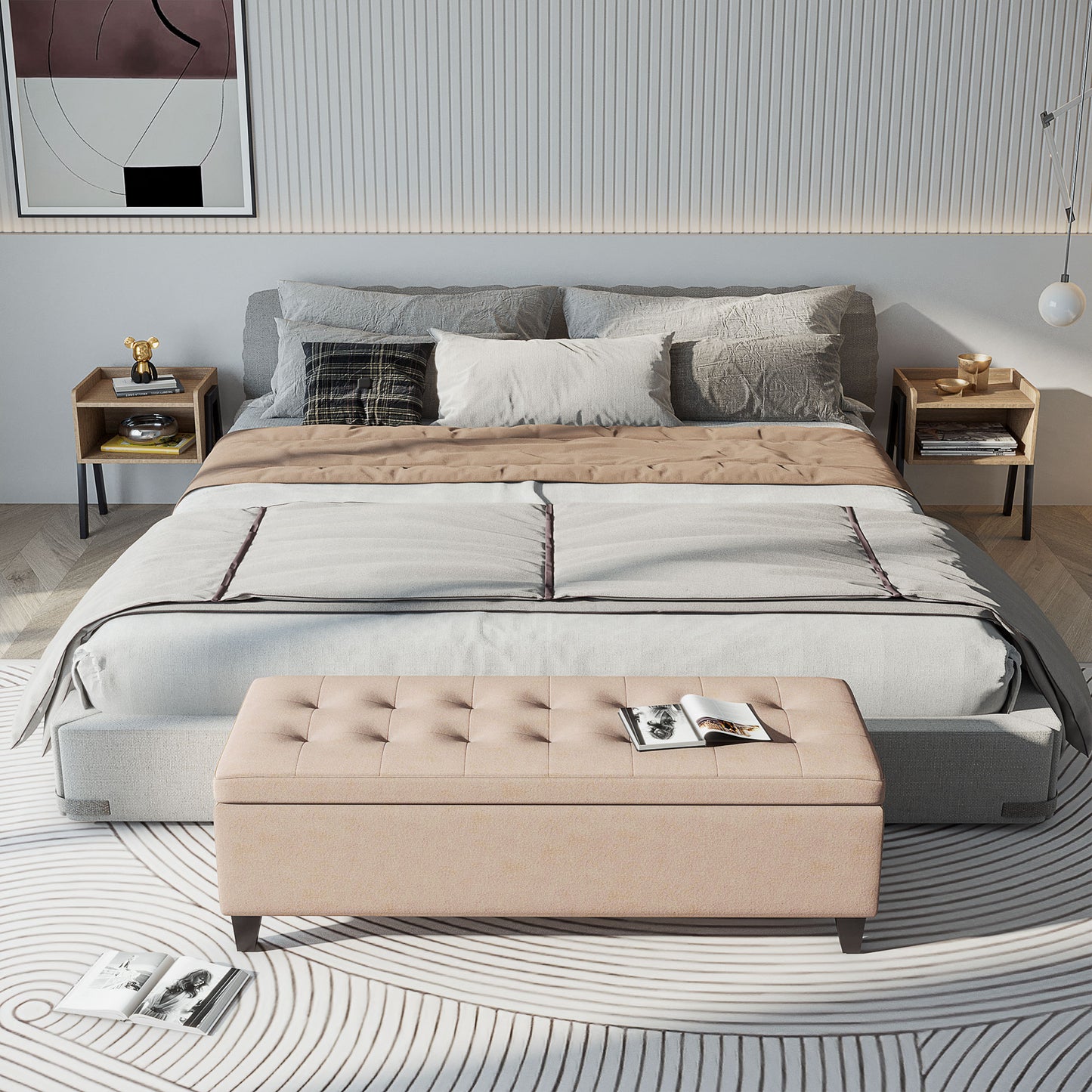 HOMCOM Polsterbank mit Stauraum, Knopfheftung, bis 120 kg, 125 x 49 x 41,5 cm, Beige