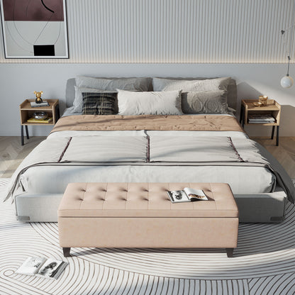 HOMCOM Polsterbank mit Stauraum, Knopfheftung, bis 120 kg, 125 x 49 x 41,5 cm, Beige