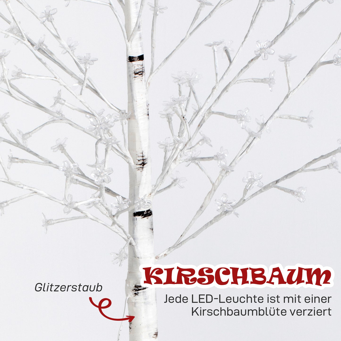 HOMCOM Kunstbaum, Kunst Kirschblütenbaum, mit 120 LEDs, 3 Helligkeitsstufen, warmweiß, realistische Rinde, 21 x 21 x 150 cm