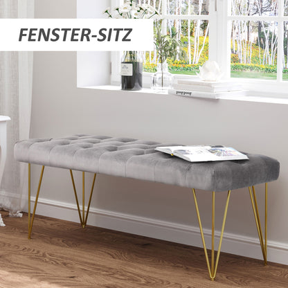 HOMCOM Sitzbank Polsterbank Pianobank Schuhbank mit Samtoptik Bettbank Klavierbank für Schlafzimmer, Wohnzimmer, Flur, Metall Grau 116 x 44,5 x 49 cm
