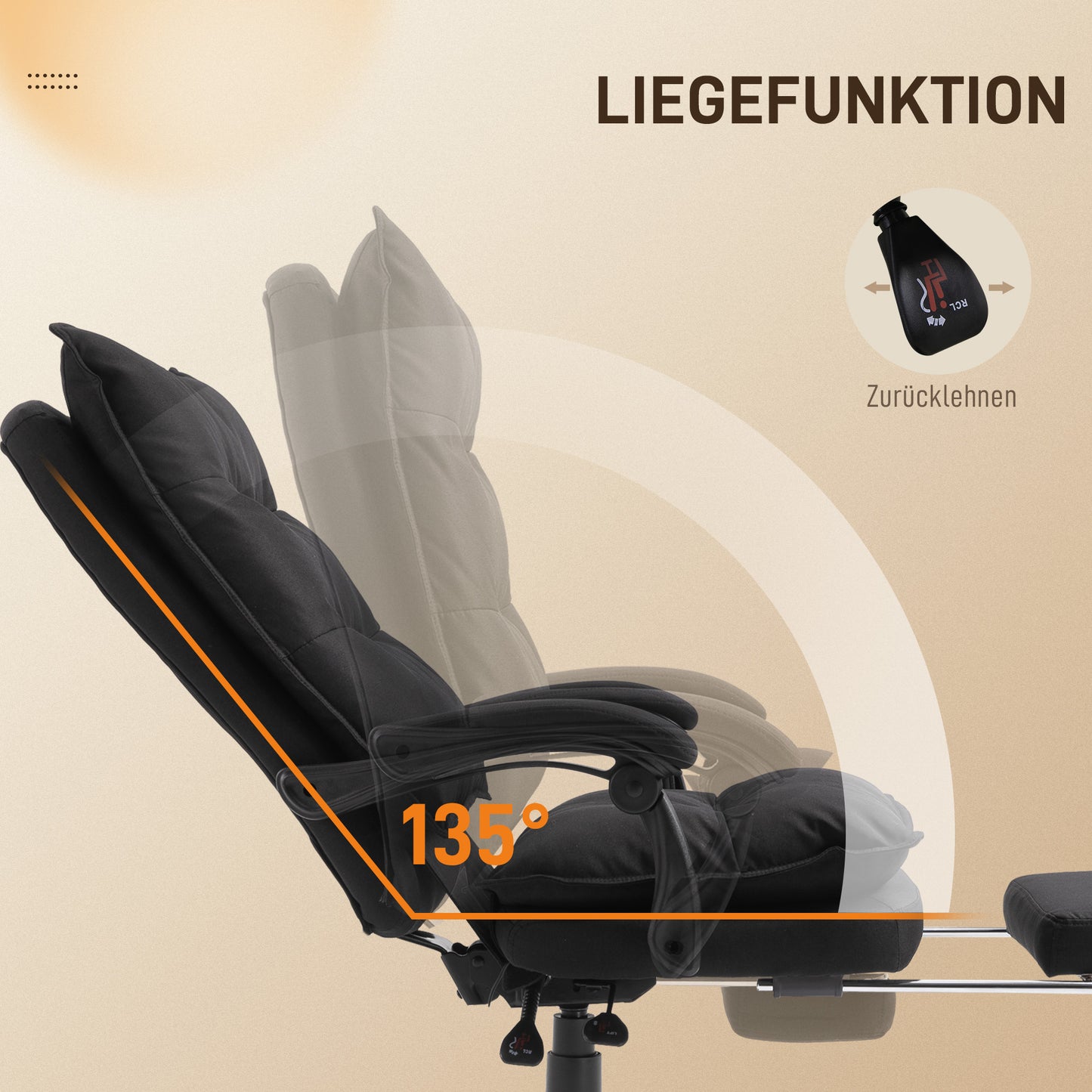 Vinsetto Bürostuhl med Massagefunktion, Ergonomischer Schreibtischstuhl med Liege- &amp; Drehfunktion, med Fußstütze, Schwarz