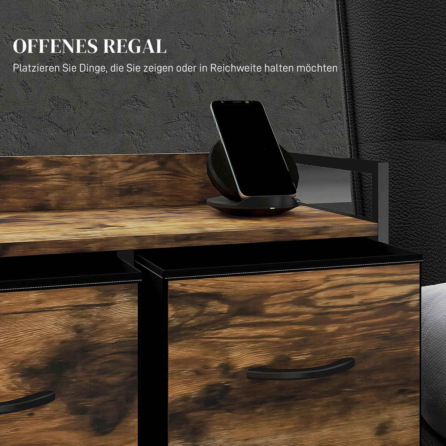 HOMCOM Kommode mit faltbaren Stoffschubladen, Melaminholz, Stahlrahmen, Braun