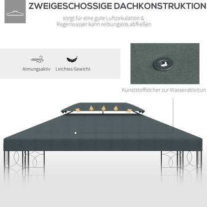Outsunny Ersatzdach für Pavillon 3x3m wasserabweisend Pavillondach für Metallpavillon Pavillon Ersatzdach Gartenpavillon Partyzelt Gartenzelt Polyester Kohlegrau
