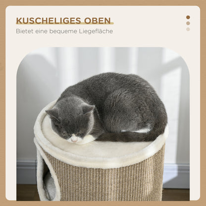 PawHut Katzen Kratztonne, weicher Plüsch, Sisal-Kratzteppich, robust, Ø38 x 70H cm, Braun