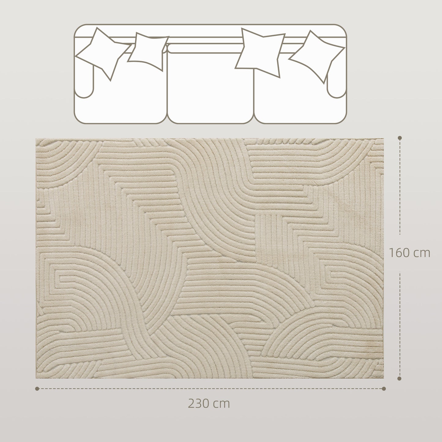 HOMCOM Maschinengewebter Teppich, 15 mm hoch, vielseitig einsetzbar, rutschfest, Cremeweiß