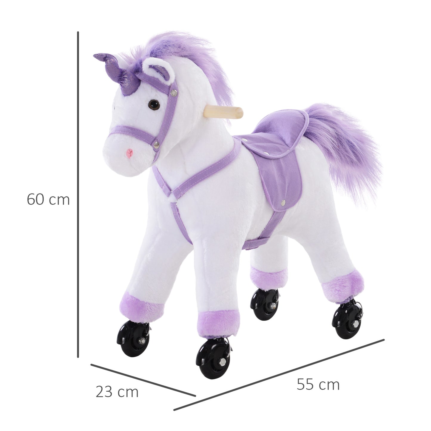 HOMCOM Reitpferd auf Rollen Spielpferd Reittier Wiehern Plüsch Lila 55 x 23 x 60 cm