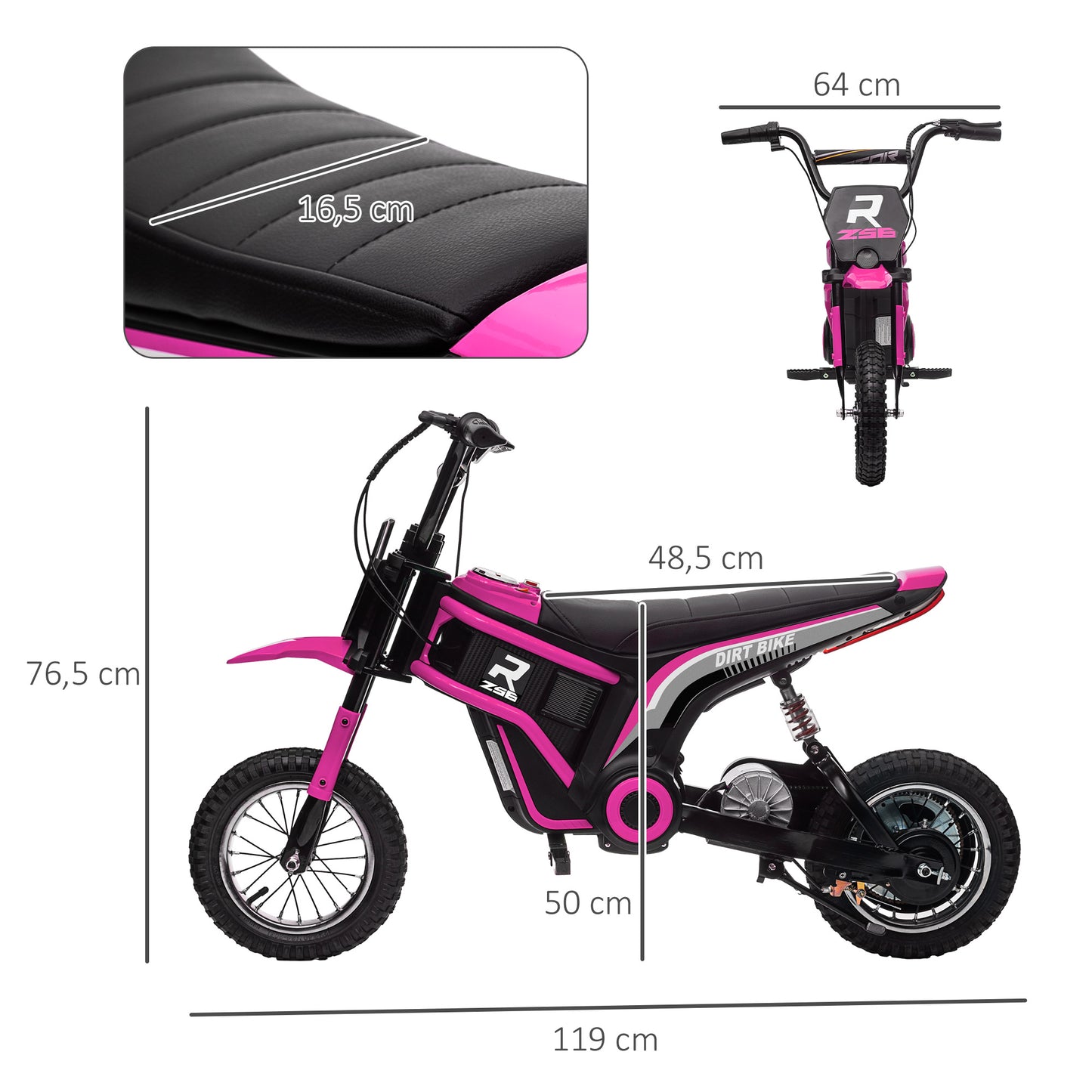 HOMCOM Elektro-Motorrad für Kinder, 24V Kindermotorrad mit Hupe, Leuchte, mit Drehgriff-Gashebel, 8-16 km/h, 8-12 Jahre, Rosa