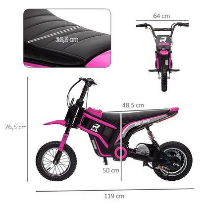 HOMCOM Elektro-Motorrad für Kinder, 24V Kindermotorrad mit Hupe, Leuchte, mit Drehgriff-Gashebel, 8-16 km/h, 8-12 Jahre, Rosa