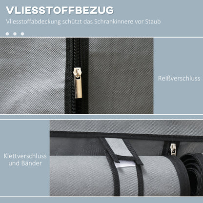 HOMCOM Schrank aus Stoff, Aufbewahrungslösung, 4 Regale, 2 Kleiderstangen, Grau
