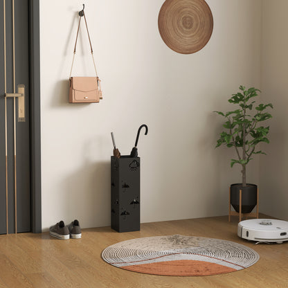 HOMCOM Schirmständer aus Metall, 4 Haken, Wolken- und Schirmmuster, Tropfblech, Schwarz