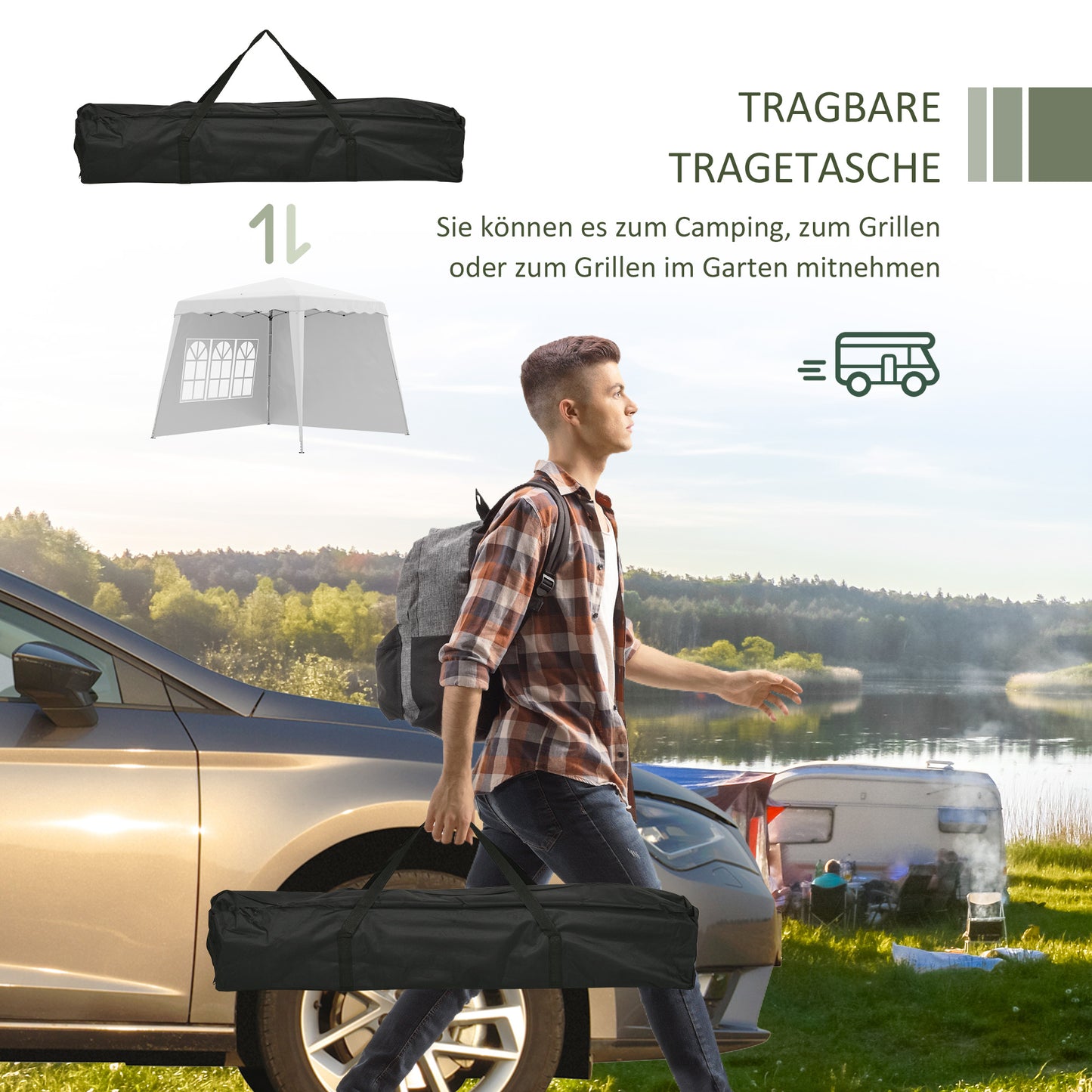 Outsunny Pop Up Pavilion Faltpavillion, inkl. Fernstern, wetterbeständig, 240 x 240 x 250 cm, Weiß