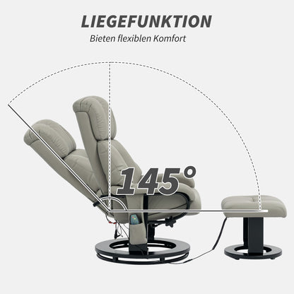 HOMCOM Relaxsessel Massagefunktion Fernsehsessel mit Seitentasche, Kunstleder, Grau