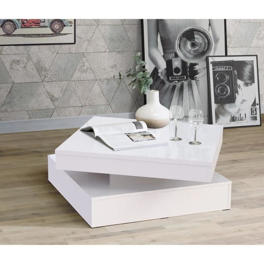 Coffee table with rotating top - Square glossy white - 78 x 78 x 36 cm - COFFEE