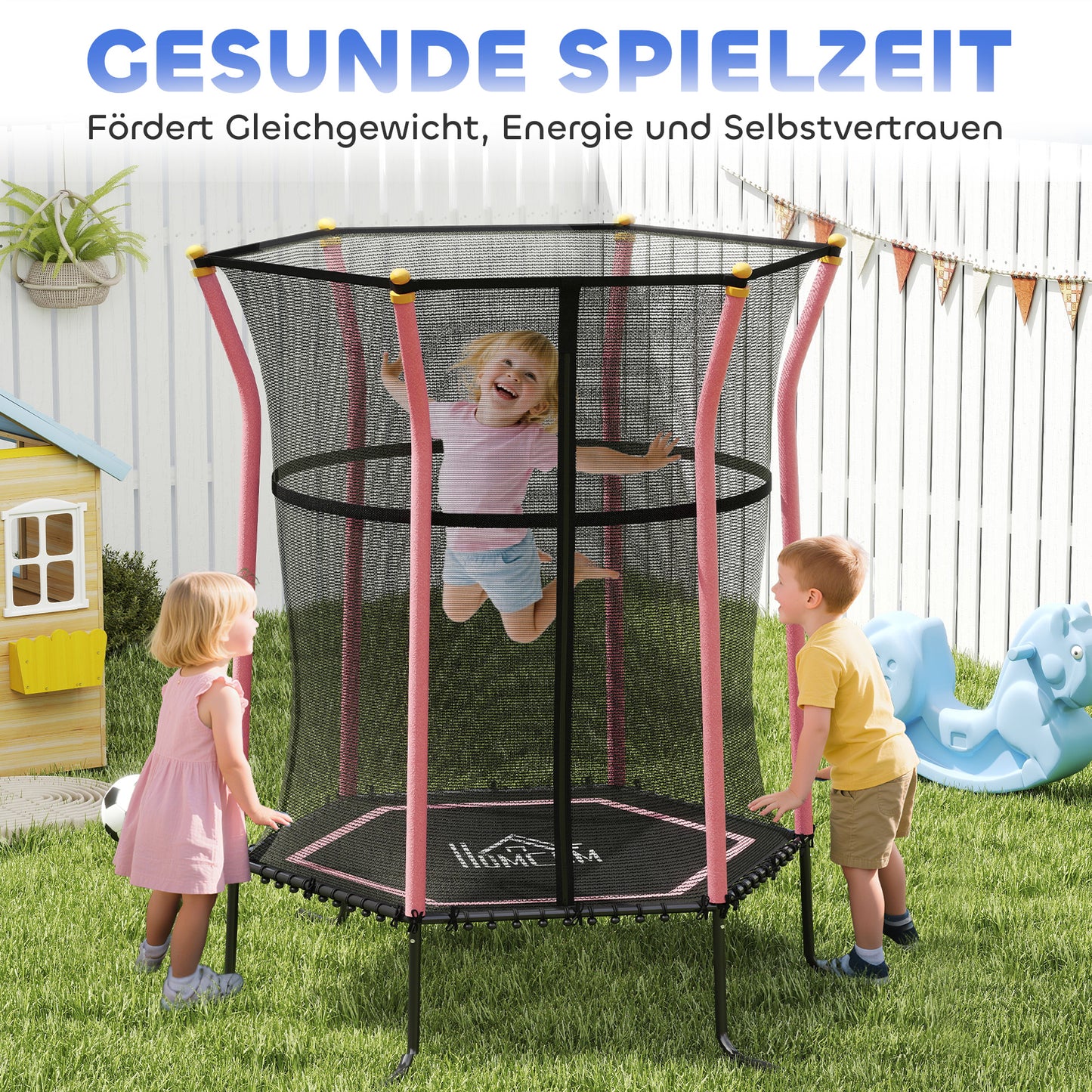 HOMCOM Trampolin für Kinder, Ø163,5 cm, mit Sicherheitsnetz, gepolstert, Stahl, belastbar bis 50 kg