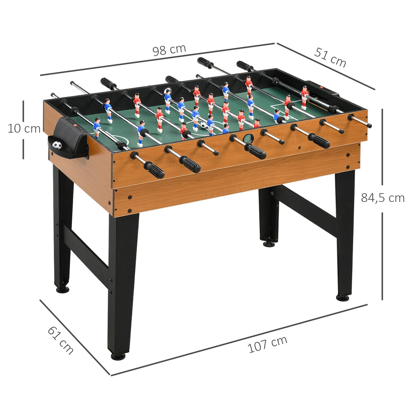 HOMCOM 4-in-1 Partyspieltisch inkl. Tischtennis, Kicker, Billard, Tischhockey, Metall, Holz, Natur+Schwarz